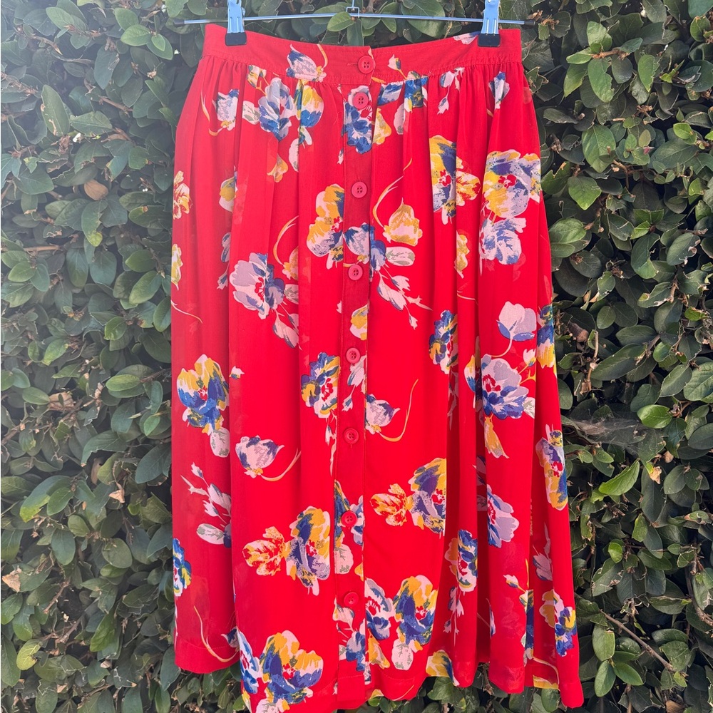 Forever 21 Red Floral A-Line Skirt